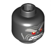 Minifigure, Head Alien with Light Bluish Gray Bushy Eyebrows, Red Eyes and Clenched White Fangs Pattern - Hollow Stud