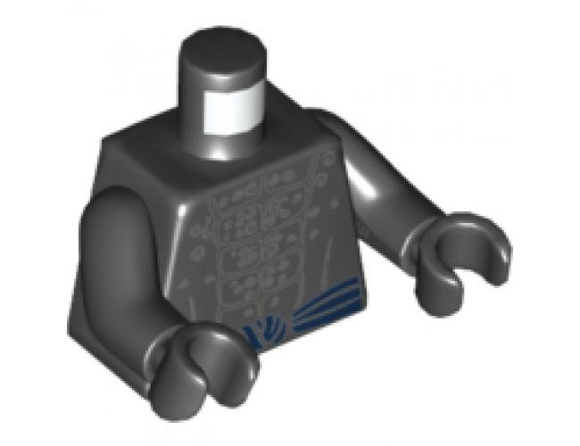 Torso Bare Chest with Muscles Outline, White Chest Hair and Blue Sash Pattern / Black Arms / Black Hands