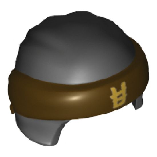 Minifigure, Headgear Ninjago Wrap Type 3 with Dark Brown Bandana and Knot and Gold Asian Symbol Pattern