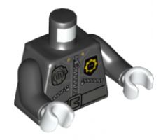 Torso Police 3 Zippers, Minifigure Head Badge, Radio and Belt Pattern (Pattern on Front and Back) / Black Arms / White Hands