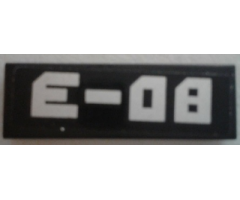 Tile 1 x 3 with Silver 'E-08' on Black Background Pattern (Sticker) - Set 60096
