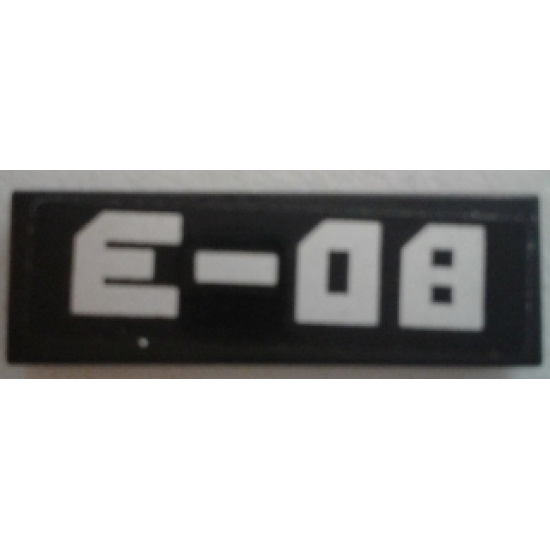 Tile 1 x 3 with Silver 'E-08' on Black Background Pattern (Sticker) - Set 60096