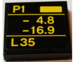Tile 2 x 2 with Yellow Lines and 'P1', '- 4.8', '-16.9' and 'L35' on Black Background Pattern (Sticker) - Set 75913