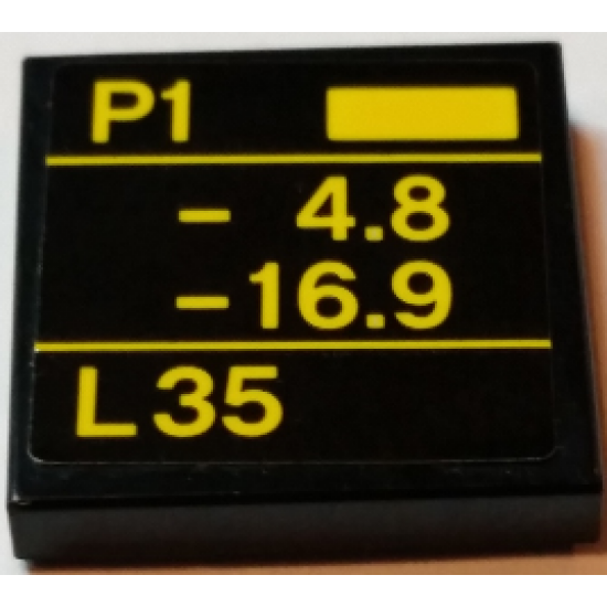 Tile 2 x 2 with Yellow Lines and 'P1', '- 4.8', '-16.9' and 'L35' on Black Background Pattern (Sticker) - Set 75913