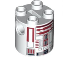 Brick, Round 2 x 2 x 2 Robot Body with Black Full Small Rectangles, Dark Red Lines and Dark Red Pattern (R4-P17)
