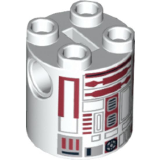 Brick, Round 2 x 2 x 2 Robot Body with Black Full Small Rectangles, Dark Red Lines and Dark Red Pattern (R4-P17)