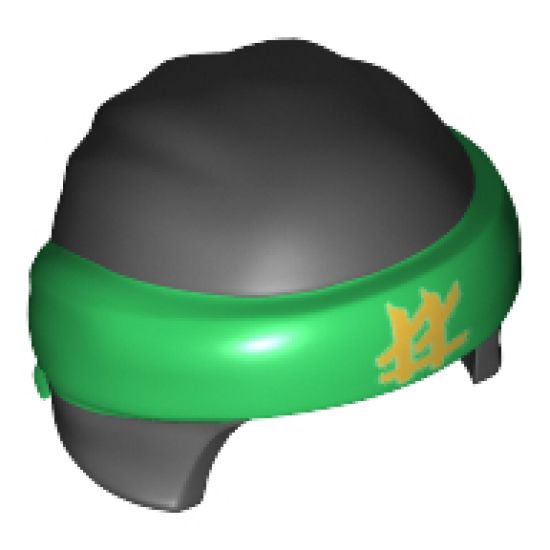 Minifigure, Headgear Ninjago Wrap Type 3 with Green Bandana and Knot and Gold Ninjago Logogram 'LL' Pattern