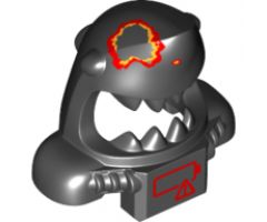 Minifigure, Headgear Mask Shark Head with Open Mouth with Red and Yellow Splotch, Shoulder Pads and Front Panel and Red Low Battery Warning Pattern