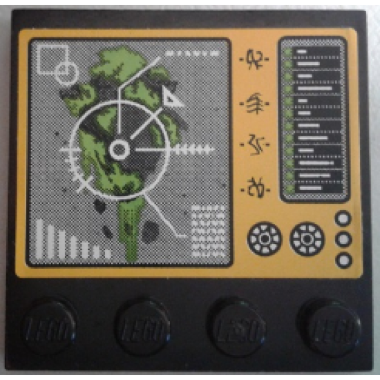 Tile, Modified 4 x 4 with Studs on Edge with Target Screen and Control Panel Pattern (Sticker) - Set 70134