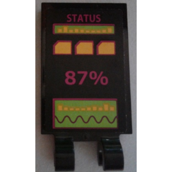 Tile, Modified 2 x 3 with 2 Clips with 'STATUS,' Monitors and '87%' Pattern (Sticker) - Set 79117