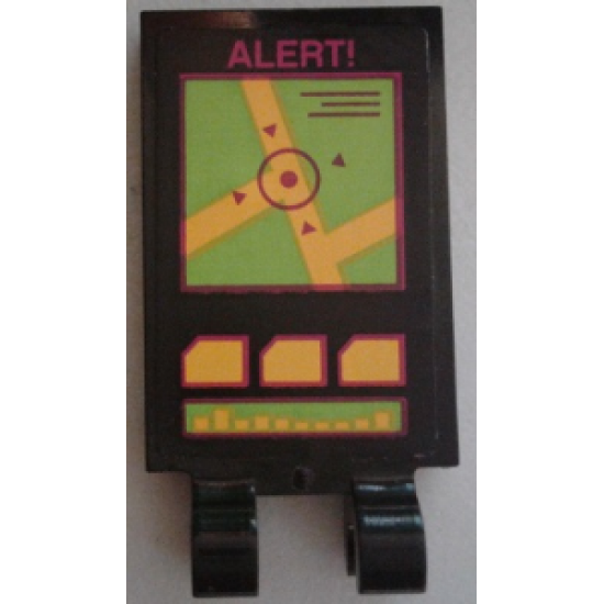 Tile, Modified 2 x 3 with 2 Clips with 'ALERT!' and Satellite Map Pattern (Sticker) - Set 79117