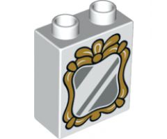 Duplo, Brick 1 x 2 x 2 with Silver Mirror and Gold Frame Pattern
