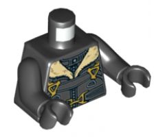 Torso Bomber Jacket with Tan Fur Collar, Straps and Gold Clasps Pattern / Black Arms / Black Hands