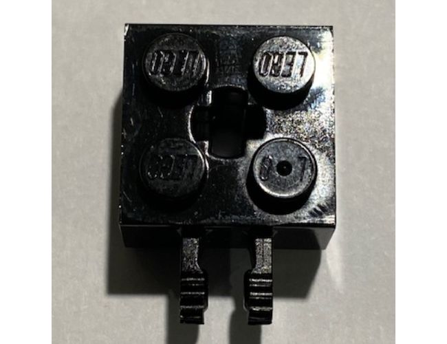 Hinge Brick 2 x 2 Locking with 2 Fingers Vertical and Axle Hole, 9 Teeth