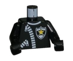Torso Police Leather Jacket, White Zippers, Yellow Star Badge Pattern / Black Arms / Black Hands