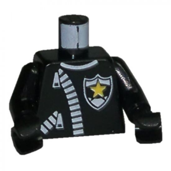 Torso Police Leather Jacket, White Zippers, Yellow Star Badge Pattern / Black Arms / Black Hands