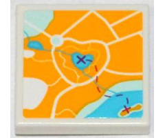 Tile 2 x 2 with Map Heartlake City Pattern (Sticker) - Set 3063