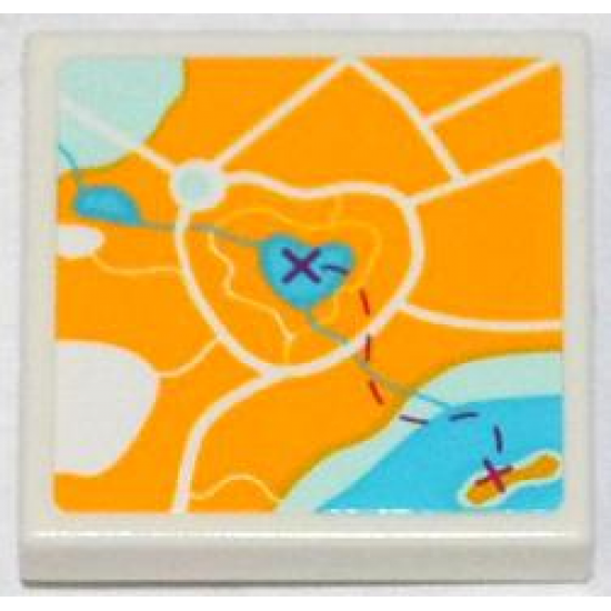 Tile 2 x 2 with Map Heartlake City Pattern (Sticker) - Set 3063