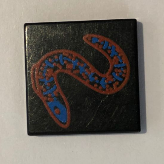 Tile 2 x 2 with Blue and Red Eel Pattern