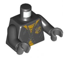 Torso Robe with Yellow Lining, Hufflepuff Badge and Yellow Shirt Pattern / Black Arms / Dark Bluish Gray Hands