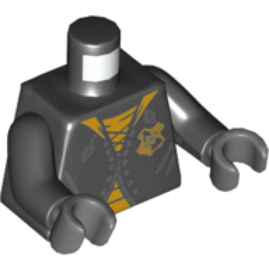 Torso Robe with Yellow Lining, Hufflepuff Badge and Yellow Shirt Pattern / Black Arms / Dark Bluish Gray Hands