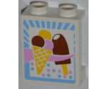 Panel 1 x 2 x 2 with Side Supports - Hollow Studs with Ice Cream Cone and Ice Pop (Freezer / Lollipop / Lolly / Pole / Popsicle / Stick) Pattern (Sticker) - Set 3061