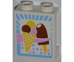 Panel 1 x 2 x 2 with Side Supports - Hollow Studs with Ice Cream Cone and Ice Pop (Freezer / Lollipop / Lolly / Pole / Popsicle / Stick) Pattern (Sticker) - Set 3061