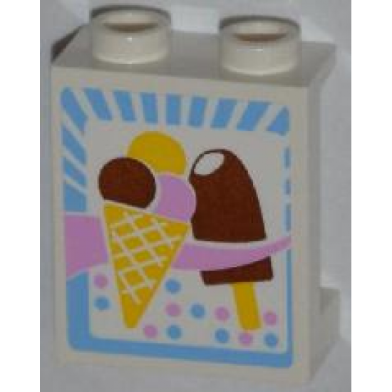 Panel 1 x 2 x 2 with Side Supports - Hollow Studs with Ice Cream Cone and Ice Pop (Freezer / Lollipop / Lolly / Pole / Popsicle / Stick) Pattern (Sticker) - Set 3061