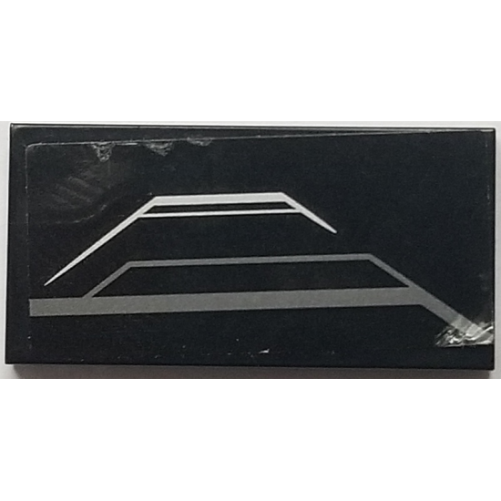 Tile 2 x 4 with Metallic Silver and Flat Silver Trapezoidal Pattern Model Right Side (Sticker) - Set 76047
