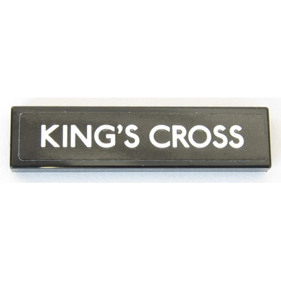 Tile 1 x 4 with White 'KING'S CROSS' on Black Background Pattern (Sticker) - Set 75955