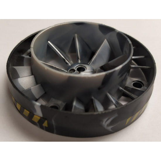 Aircraft Engine Very Large Turbine, with Pearl Light Gray Marbled Center with Yellow and Black Danger Stripes Pattern (4 Stickers) - Set 7704