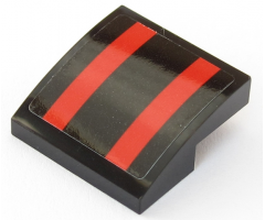 Slope, Curved 2 x 2 with 2 Red Stripes on Black Background Pattern (Sticker) - Set 75955