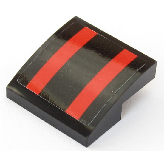 Slope, Curved 2 x 2 with 2 Red Stripes on Black Background Pattern (Sticker) - Set 75955