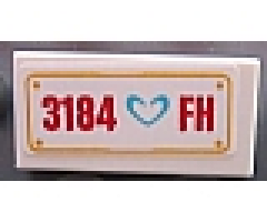 Tile 1 x 2 with Medium Azure Heart and '3184 FH' Pattern (Sticker) - Set 3184