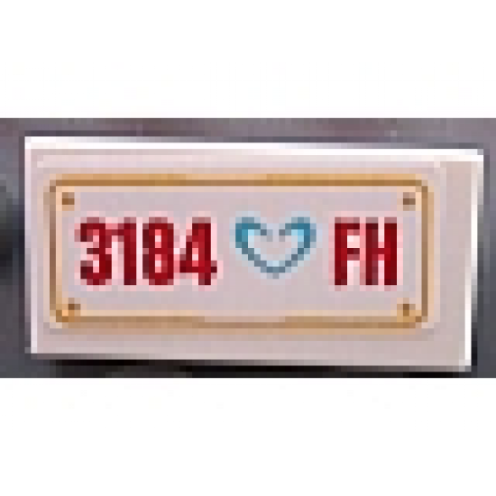 Tile 1 x 2 with Medium Azure Heart and '3184 FH' Pattern (Sticker) - Set 3184