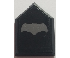 Tile, Modified 2 x 3 Pentagonal with Flat Silver Bat on Black Background Pattern (Sticker) - Set 76045