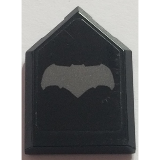 Tile, Modified 2 x 3 Pentagonal with Flat Silver Bat on Black Background Pattern (Sticker) - Set 76045