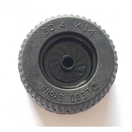 Wheel & Tire Assembly 18mm D. x 12mm with Axle Hole and Stud with Black Tire 30.4 x 14 Solid (18976 / 58090)