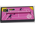 Tile 2 x 4 with Two Players on Pink Tennis Court and 'TV' Pattern (Sticker) - Set 41314