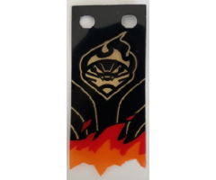 Plastic Flag Tattered with Red and Orange Flame and Fire Fang Logo Pattern