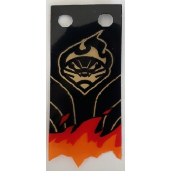Plastic Flag Tattered with Red and Orange Flame and Fire Fang Logo Pattern