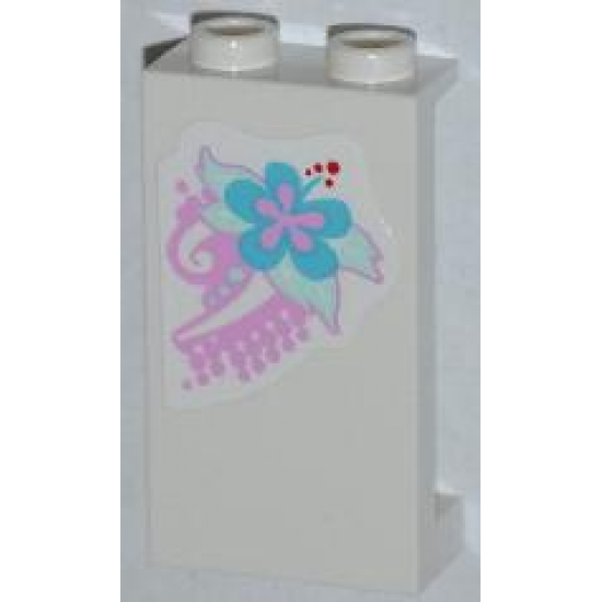 Panel 1 x 2 x 3 with Side Supports - Hollow Studs with Bright Pink and Medium Azure Flower Pattern (Sticker) - Set 3184