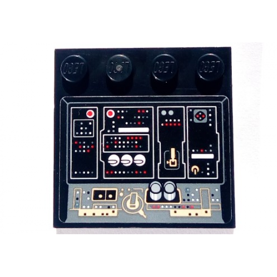 Tile, Modified 4 x 4 with Studs on Edge with SW Millennium Falcon Control Panel, Buttons, White and Red Lights Pattern (Sticker) - Set 75105