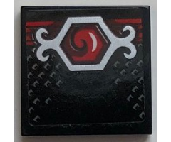 Tile 2 x 2 with Silver Belt Buckle with Red Swirl Pattern (Sticker) - Set 70669