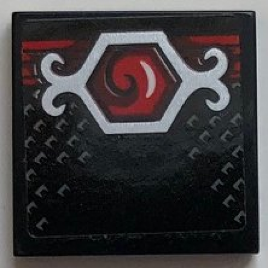 Tile 2 x 2 with Silver Belt Buckle with Red Swirl Pattern (Sticker) - Set 70669