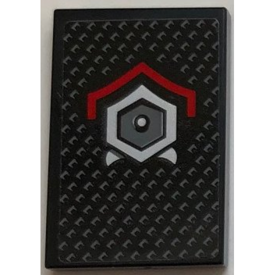 Tile 2 x 3 with Silver Hexagon with Dot in Middle and Red Angled Line Pattern (Sticker) - Set 70669