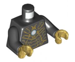 Torso Armor with Intricate Gold and Pearl Dark Gray Circuitry, Metallic Blue Circle in Center Pattern / Black Arms / Pearl Gold Hands