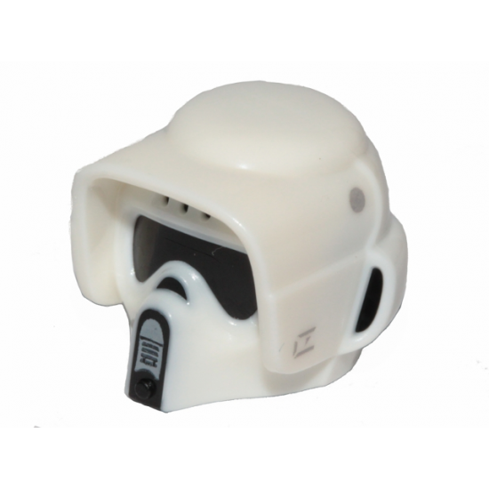 Minifigure, Headgear Helmet SW Scout Trooper, Dual Molded, White with Black and Dark Bluish Gray Marks Pattern