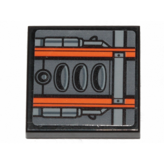 Tile 2 x 2 with Orange Stripes, Air Intakes and Pipes with Dark Bluish Gray Stripes Pattern (Sticker) - Set 75259