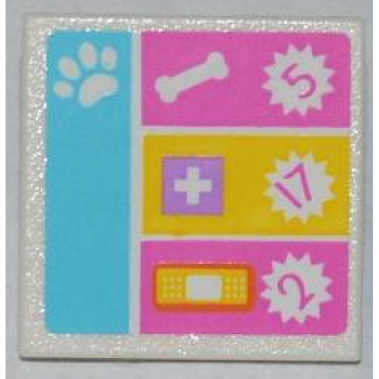 Road Sign 2 x 2 Square with Clip with Paw Print, Dog Bone, White Cross, Bandage and Numbers 5, 17, 2 Pattern (Sticker) - Set 3188